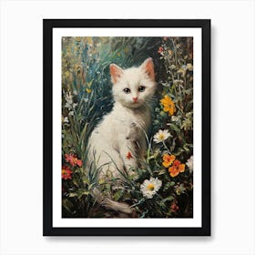 White Kitten In Field Of Daisies Rococo Inspired 1 Art Print