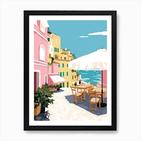 Positano, Italy, Flat Pastels Tones Illustration 3 Art Print