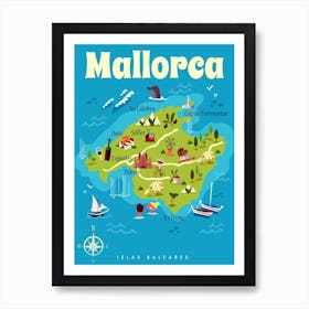 Mallorca Map Poster Blue & Green Art Print