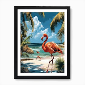 Greater Flamingo Celestun Yucatan Mexico Tropical Illustration 6 Art Print