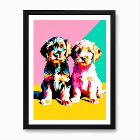 Wirehaired Pointing Griffon Pups, This Contemporary art brings POP Art and Flat Vector Art Together, Colorful Art, Animal Art, Home Decor, Kids Room Decor, Puppy Bank - 96th Art Print