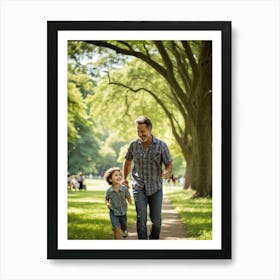 A Wholesome Moment Caught In A Bright Summers Day A Laughing Father Chasing His Joyous Son In The (3) Art Print