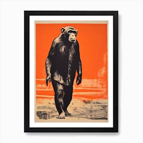 Chimpanzee, Woodblock Animal Drawing 4 Art Print