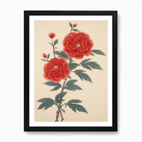 Higanatsu Red Camellia4 Vintage Japanese Botanical Art Print