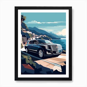 A Cadillac Escalade In Amalfi Coast, Italy, Car Illustration 1 Art Print