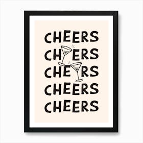 Cheers Cocktail Drinks in Black and Off White Art Print