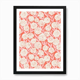 Blooming Abstract Allium Flowers Cream Pink Salmon Art Print