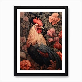 Dark And Moody Botanical Rooster 4 Art Print