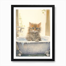 Laperm Cat In Bathtub Bathroom 3 Art Print