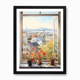 Window View Of Reykjavik Iceland In Autumn Fall, Watercolour 4 Art Print