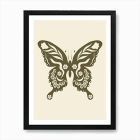 Folk Art Butterfly 03 - Woodland Green Art Print