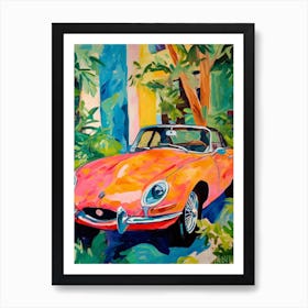 Jaguar E Type Vintage Car Matisse Style Drawing Colourful 0 Art Print