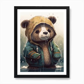 Happy Panda In The Rain Illustration 1watercolour Art Print