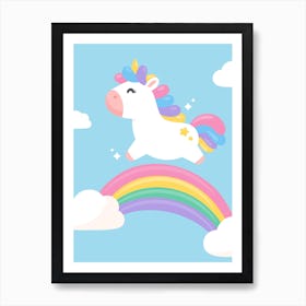 Jumping Unicorn, Rainbow, Children's, Nursery, Bedroom, Kids, Art, Wall Print 1 Art Print