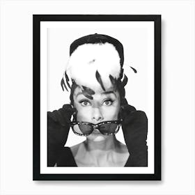 Audrey With SunGlasses, Vintage Black and White Old Photo Art Print