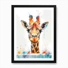 Giraffe In The Bath Watercolour 1 Art Print