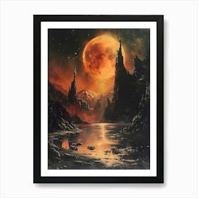 Full Moon In The Sky Bichromatic, Surrealism, Impressionism Art Print