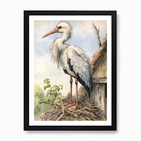 Storybook Animal Watercolour Stork 1 Art Print