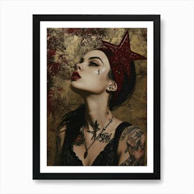 Starry Night - Woman vintage retro portrait Art Print