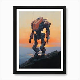 Robot At Sunset Art Print