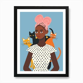 Black Woman With Cats 1 Art Print