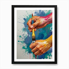 'Two Hands Holding Paint Brushes' Art Print