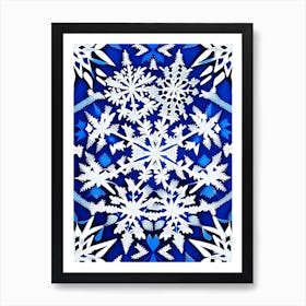 Pattern, Snowflakes, Blue & White Illustration 2 Art Print