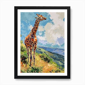 Giraffe On A Hill Illustration 3 Art Print