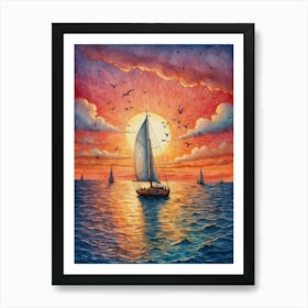 Sailboat At Sunset 1 Art Print