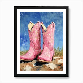 Pink Sparkly Cowgirl Boots 2 Art Print