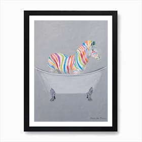 Rainbow Zebra In Bathtub Bathroom Animal Art Print