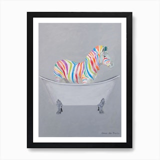 Rainbow Zebra In Bathtub Art Print