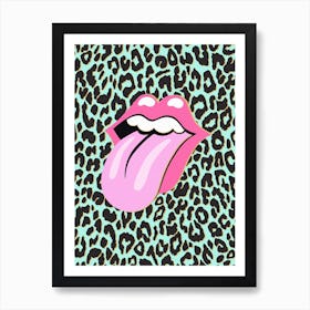 Rolling Stones Leopard Blue and Pink Art Print