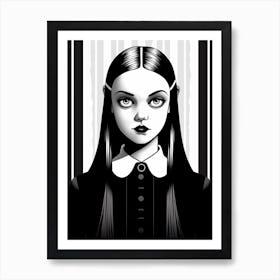 Portrait Of Wednesday Addams Line Art Dark 9 Fan Art Art Print