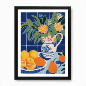 Oranges And Flowers Still Life Art Print