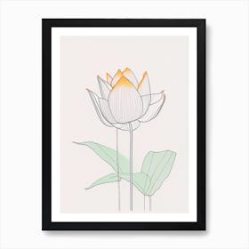 Lotus Flower In Garden Minimal Line Drawing 5 Art Print