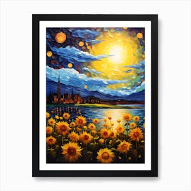 Cat Sunflowers Wall Art 13 Art Print