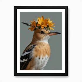 Bird With Flower Crown European Robin Art 1 Art Print