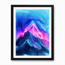 Watercolor Mountain With Neon Light  Art Print