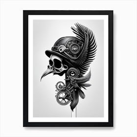 Skull With Bird Motifs 4 Colourful Stream Punk Art Print