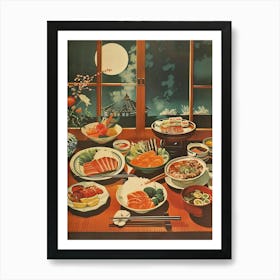 Japanese Cusine With The Moonlight Mid Century Modern Art Print