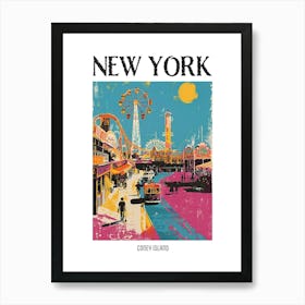 Coney Island New York Colourful Silkscreen Illustration 1 Poster Art Print