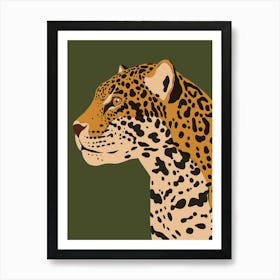 Jungle Safari Jaguar on Dark Green Art Print