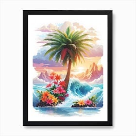 Palm Tree On The Beach Art Print