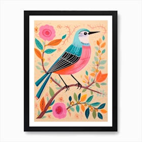 Pink Scandi Mockingbird 3 Art Print