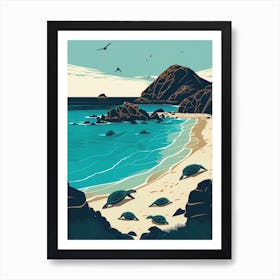 Tortuga Bay, Santa Cruz Island, Galápagos - Retro Landscape Beach and Coastal Theme Travel Poster Art Print