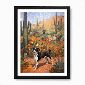 Painting Of A Dog In Desert Botanical Garden, Usa In The Style Of Gustav Klimt 03 Art Print