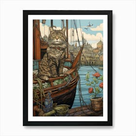 A Cat On A Medieval Ship 1 Art Print