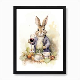 Bunny Tasting Wine Rabbit Prints Watercolour 2 Art Print