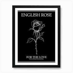 English Rose Black And White Line Drawing 20 Poster Inverted Art Print